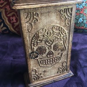 Gold Skull embossed sm wood cabinet Hooks inside
